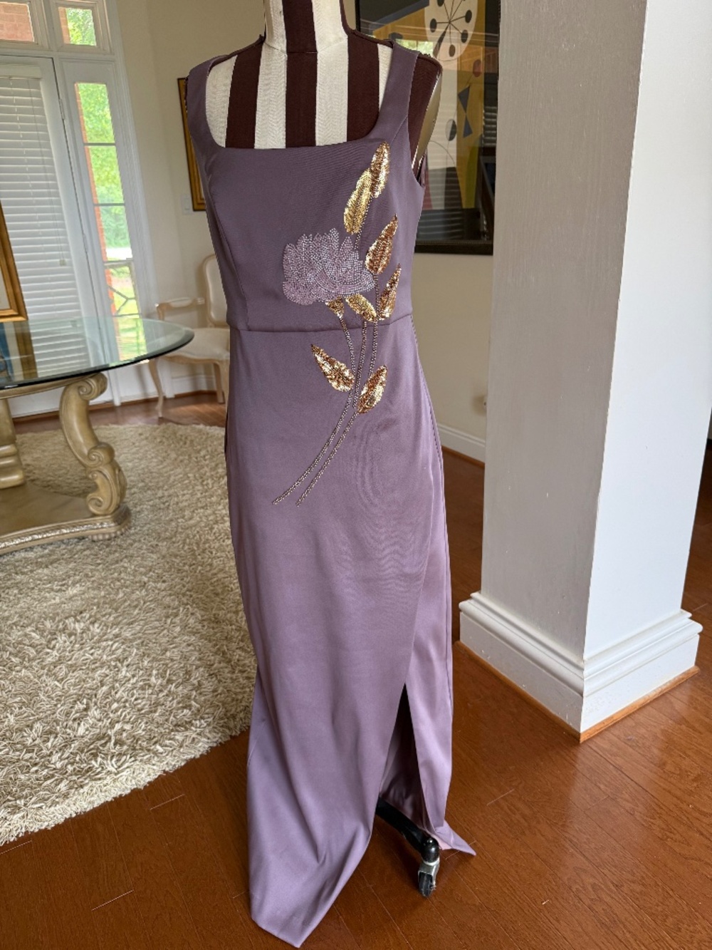 Kay Unger Paloma Beaded Sequin Floral Sheath Gown In Heather Sz 8 Wedding Formal